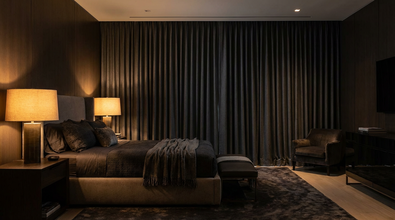 Blackout drapes in bedroom