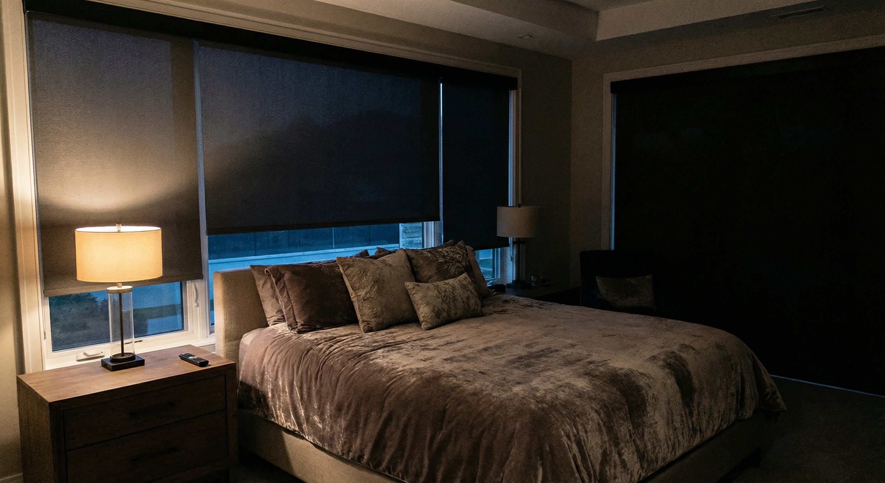 Motorized shades in bedroom