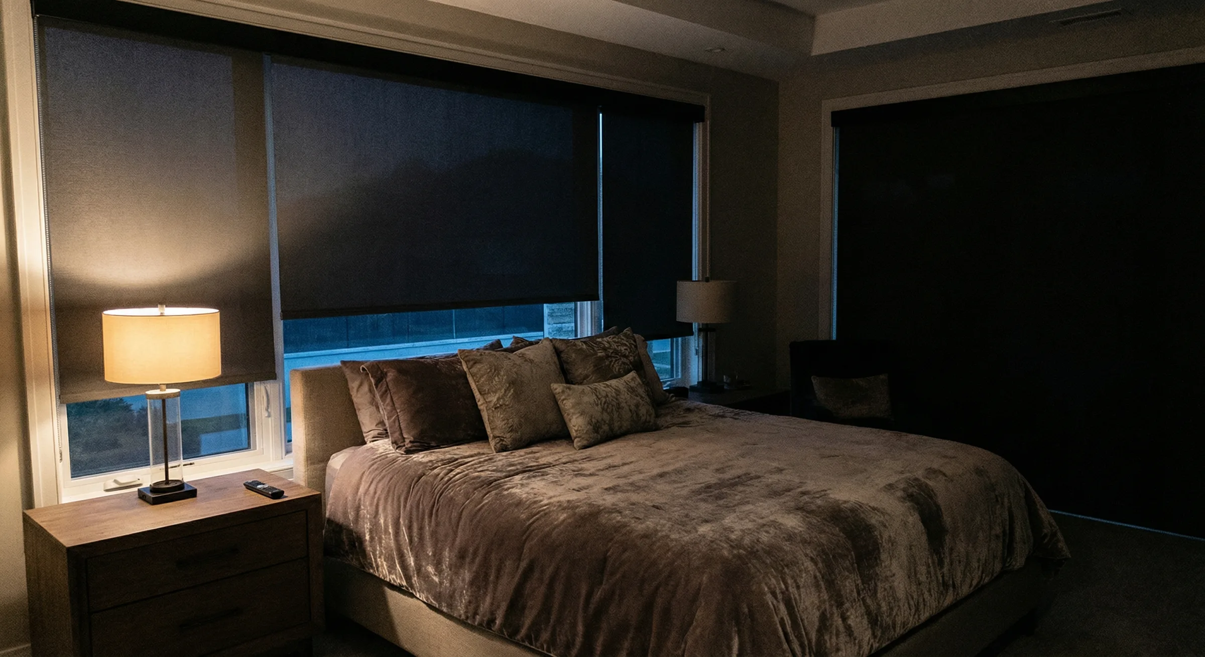 Motorized shades in bedroom