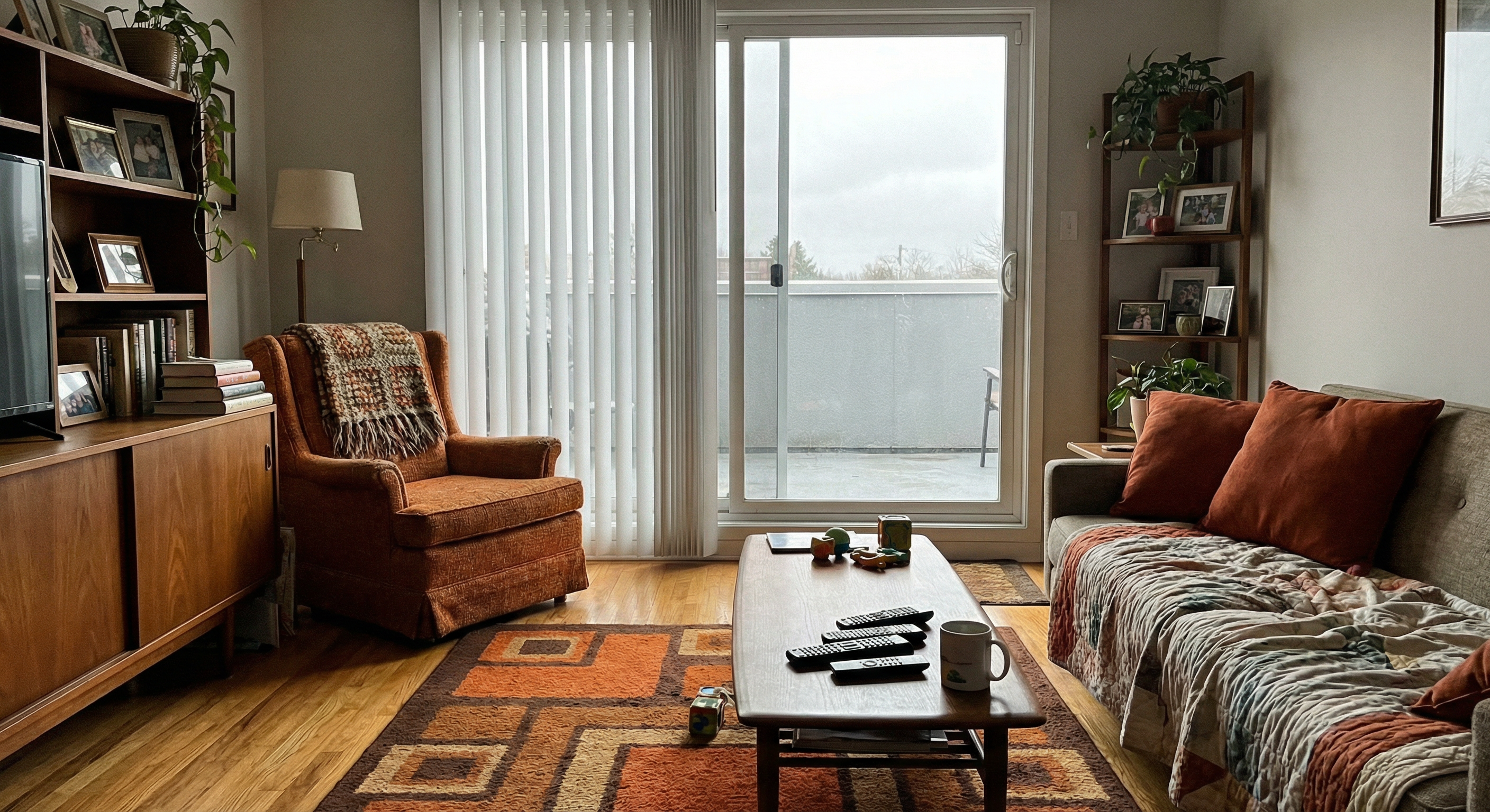 Vertical blinds in living room